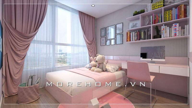 Nội thất phòng ngủ bé gái ấn tượng , gam màu trắng - hồng chủ đạo được lựa chọn phù hợp với đúng sở thích của con, tạo hứng thú cho con nghỉ ngơi và học bài tập trung nhất